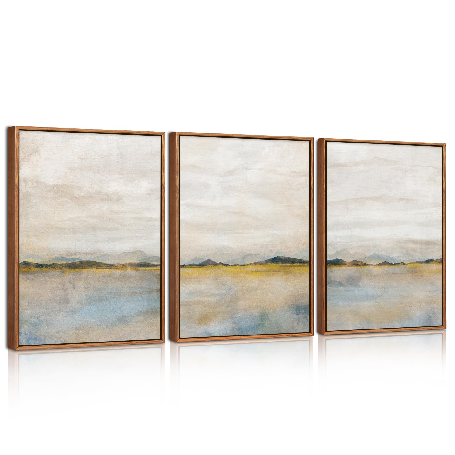 HPNIUB Abstract Mountain Lakes Framed Canvas Wall Art Set, Neutral Nature Landscape Wall Decor, Nordic Scenery Wall Painting, Modern Gallery Art Prints for Living Room, Bedroom