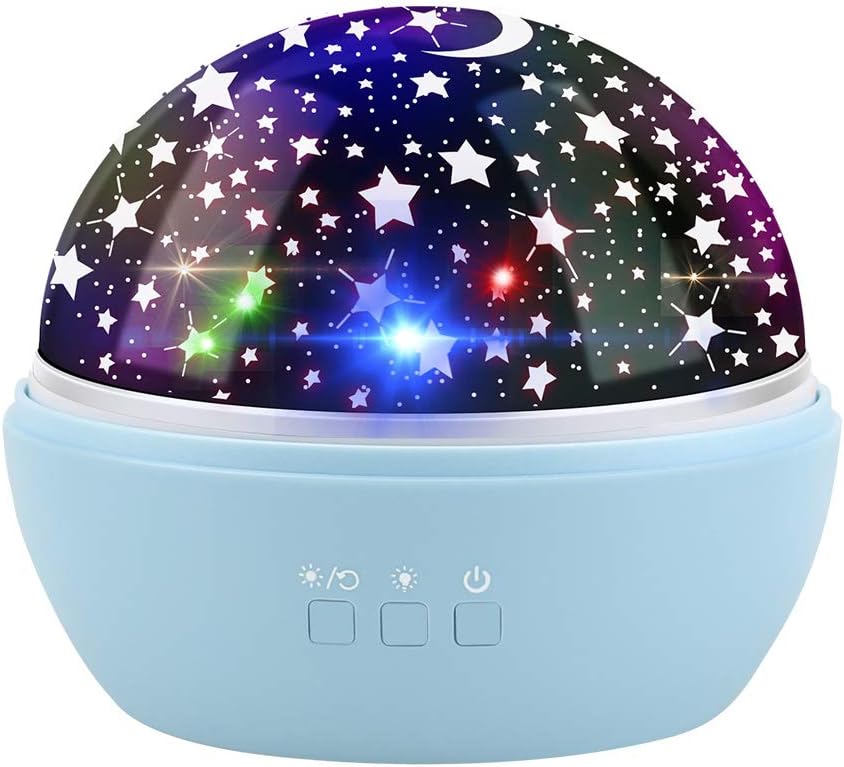Projector Light Powcan Novelty Moon Star Projector Night Light Rotating Starry LED Baby Projection Lamp Ocean Projector Film Changeable - USB Battery Powered (Blue)
