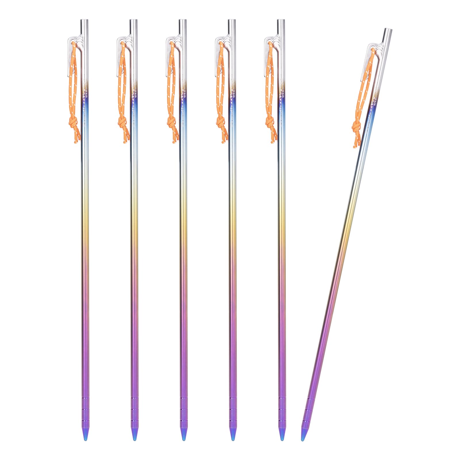 iBasingo 6 pcs/lot Titanium Alloy Tent Pegs Camp Metal Stakes Pins Outdoor Camping Awning Stakes Heavy Duty Tent Nails Long and Durable for Hard Gound Ti4013P (40cm)