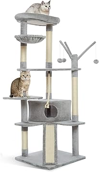 Amazon キャットタワー 猫タワー キャットランド 多頭飼い 爪とぎ 麻紐 ネコ おもちゃ 段差あり 据え置き 猫ハウス スリム 安定性抜群 組立簡単 グレー Meerveil キャットタワー 通販