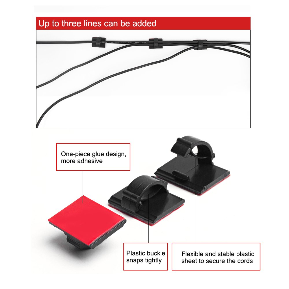 GOOACC 100 Pieces Cable Management Adhesive Cable Clips Cord Organizer Wire Clips Cable Ties For Car, Office, Home And Desk Accessories