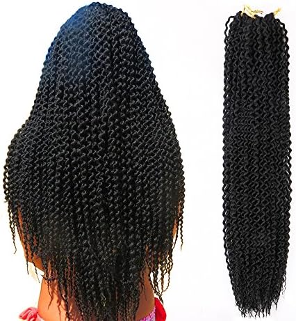 8 Packs/Lot 20 inch Soft Locs Kinky Curly Crochet Braids Goddess Marlybob Synthetic Twist Crochet Hair Braids Kanekalon Havana Mombo Braids Water Wavy Twist Crochet Braiding Hair Extensions (1B)