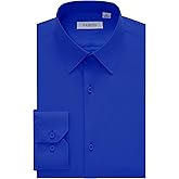 FAHIZO Men's Dress Shirt Regular Fit Soild Business Formal Long Sleeve Button Up Stretch Shirts, Royal Blue,15.5 Neck 34"-35" Sleeve,M
