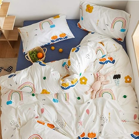 Amazon 学生用 子供用 布団カバー 寝具カバー 果物柄 動物柄 花柄 可愛い シーツカバー 学校用 子供部屋 3点セット シングル 毛玉なし 吸湿性 通気性 着脱簡単 綿100 柔らかい 北欧 おしゃれ オレンジ 寝具カバーセット オンライン通販