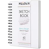 MEEDEN 6"x8" Sketchbook Paper Pad: 122lb/180gsm Spiral Bound Art Sketch Book with DIY Cover for Artists Adults - 60 Sheets Heavy Weight Hardcover Sketch Drawing Paper for Painting Sketching Writing
