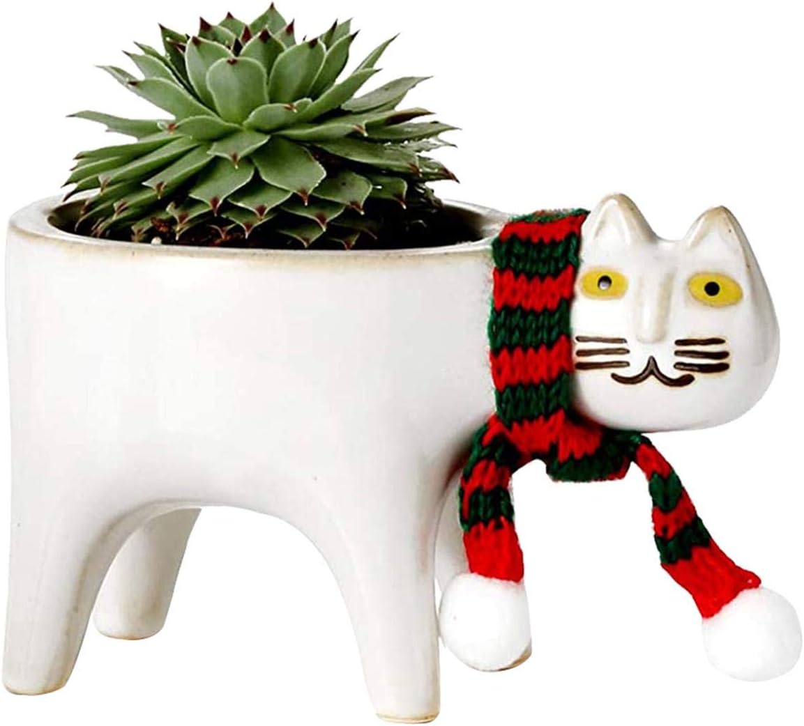 Sunnyushine Cat Planter,Ceramic Animal Succulent Planter Pots Gift, Ceramic Garden Pots Cute Cat Succulent Planter Plant Container - Image 4
