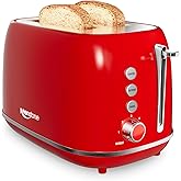 2 Slice Stainless Steel Toaster Retro with 6 Bread Shade Settings, Bagel, Cancel, Defrost Function, Extra Wide Slot, Removabl