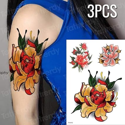 Handaxian 3pcs Femme Tatouage Imperméable à Leau Fleur