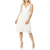 Dress the Population Women's Alicia Plunging Mix Media Sleeveless Fit and Flare Midi Dress