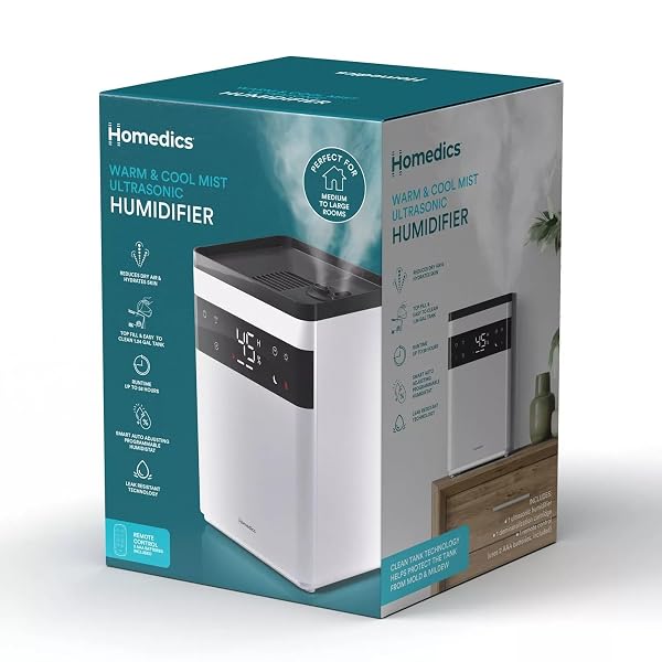 HOMEDICS PREMIUM WARM & COOL MIST ULTRASONIC TOPFILL HUMIDIFIER, 58 HOUR RUNTIME