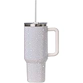 Sip+Sea Grenada 40oz Rhinestone-Encrusted Insulated Tumbler - Premium Bling Stainless Steel Water Bottle with Handle, Double Wall Vacuum Technology, Includes Leakproof Lid and Straw