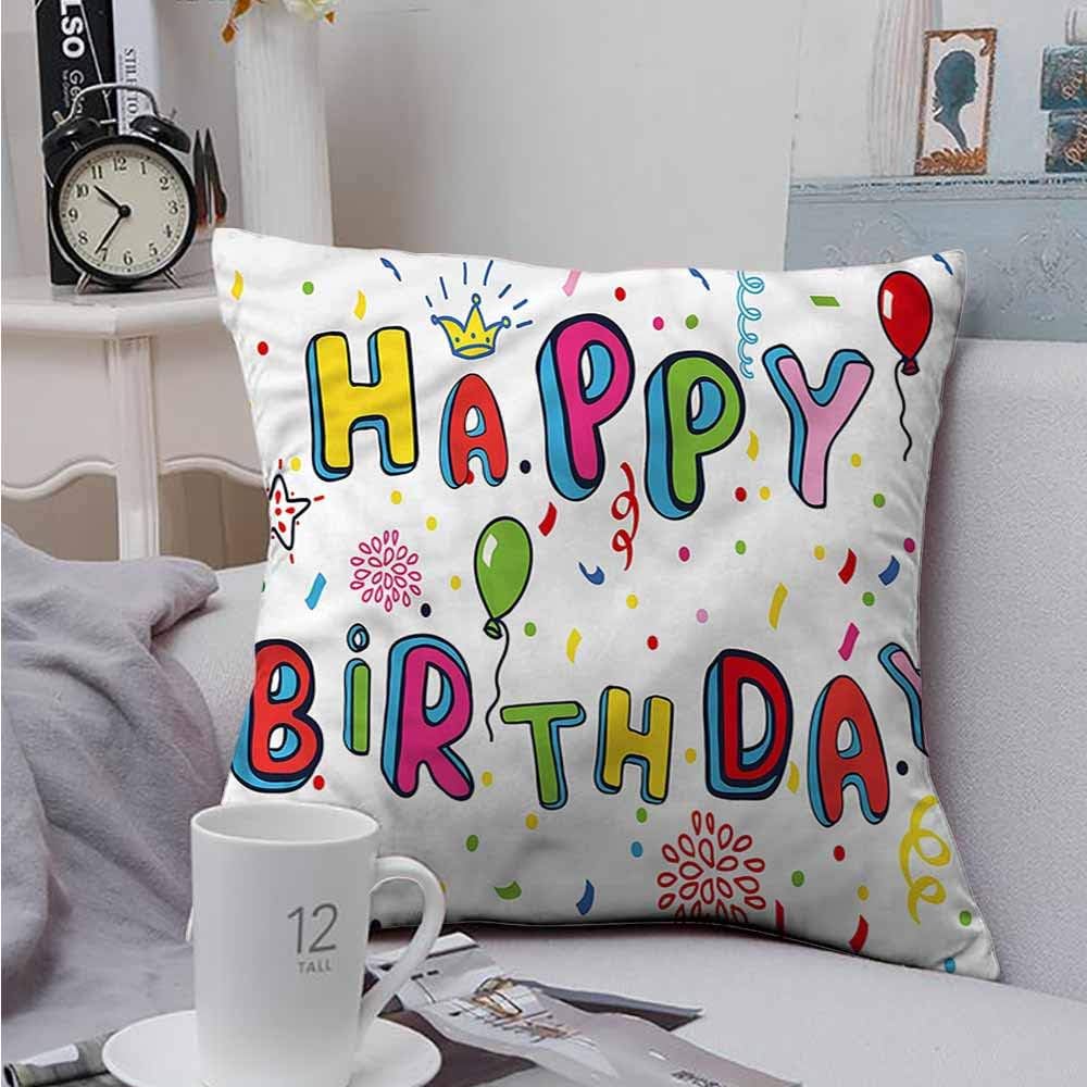 Fbdace Throw Pillowcase Birthday Cute Letters Greeting Soft, Breathable and Hypoallergenic 18 X 18 Inch