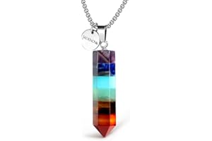 JADENOVA 7 Chakra Stones Necklace Gemstone Pendant Necklace Energy Healing Crystal Divination Pendulum For Women (Cone Hexagonal, 18 Inches Stainless Steel Chain)
