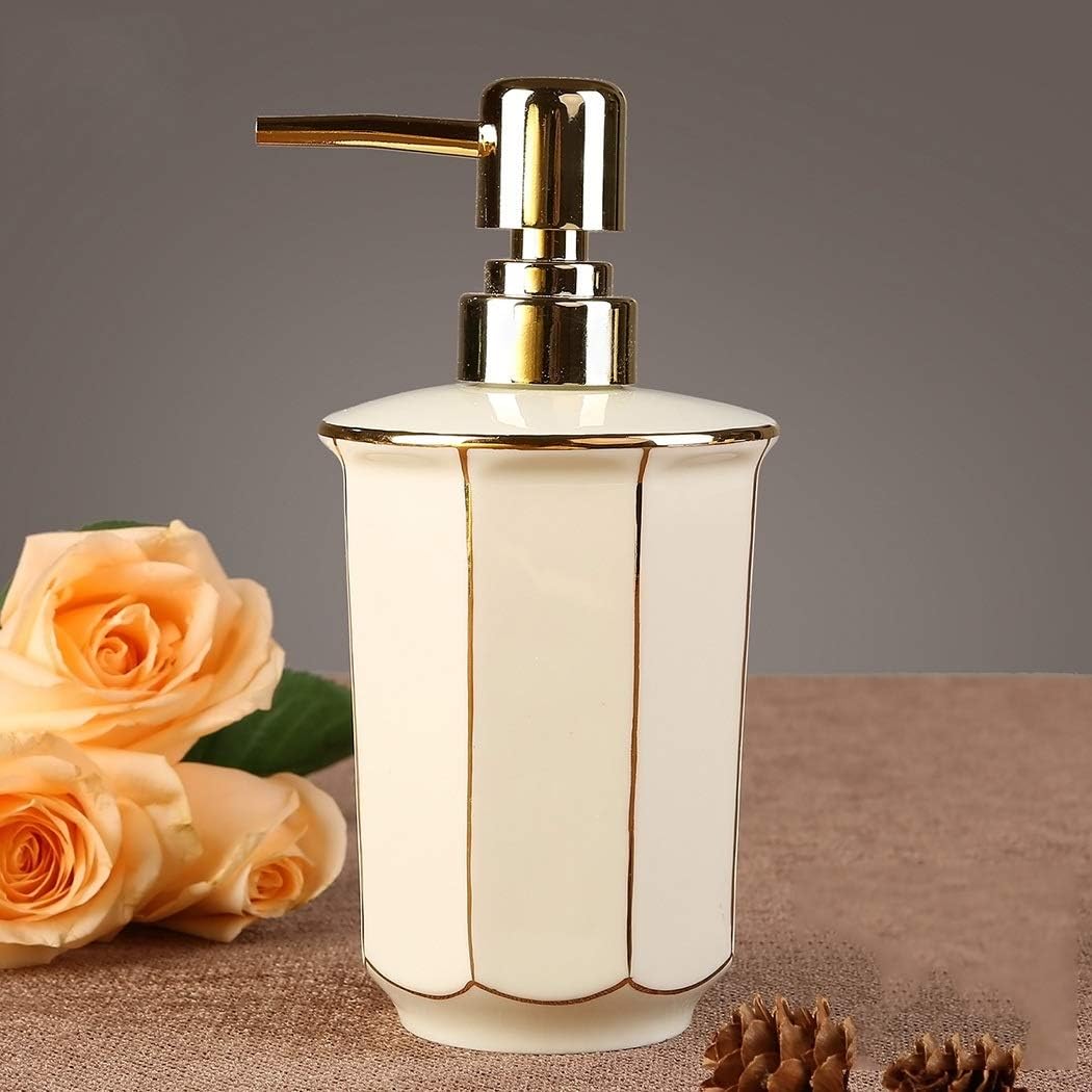 Jjzhb Disp Soap Dispenser with Gold Pump Snow Porcelain Firing Process 375ml Lotion Dispensers Luxury Cream Color