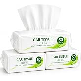 RAINFLOW Car Tissue Refills -Tissue Refills Paper for Car Tissue Holder | 4 Packs 200 Sheets, 3-Ply Soft Absorbent and Lint-Free, Ideal for Commuting, Travel, Fits Most Vehicle Organizers