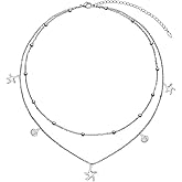 DAOSHANG S925 Sterling Silver Starfish Shell Layered Choker Necklace for Women Dainty Chain Jewelry Gifts for Lover Mom