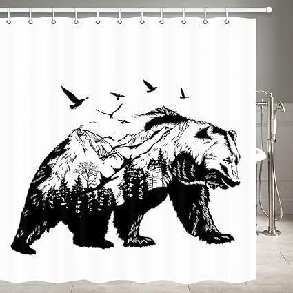 Garden Curtains Rustic Black Bear Cubs Waterproof Bathroom