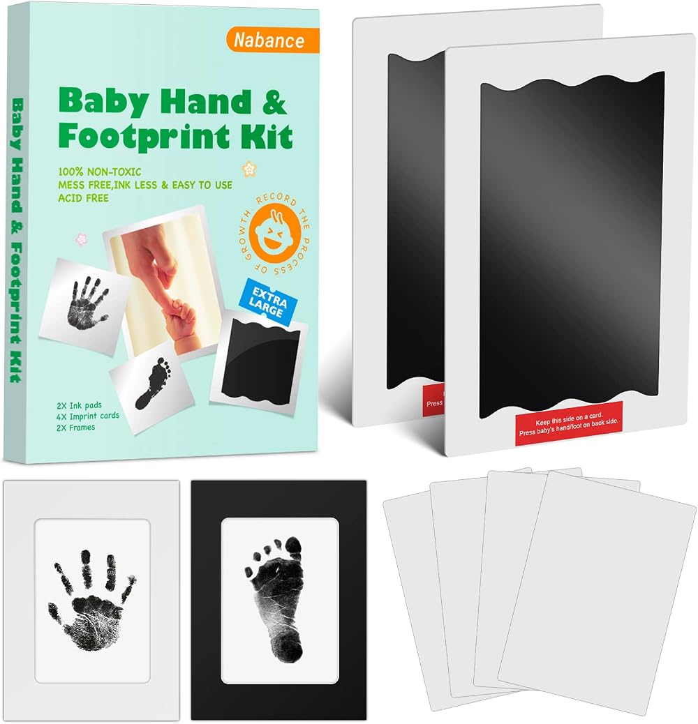 Nabance Baby Hand and Footprint Kit Inkless Pads 2 Large Frames 0-12 Months
