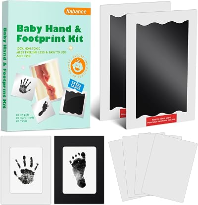 Nabance Baby Hand and Footprint Kit Inkless Pads 2 Large Frames 0-12 Months