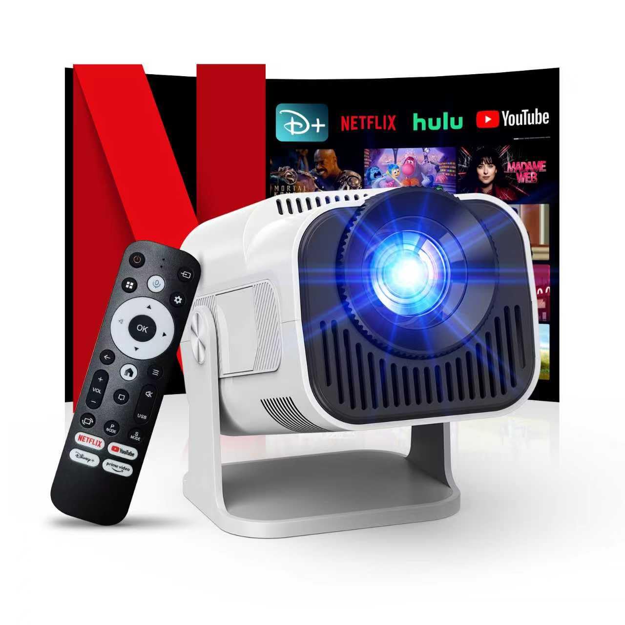 Photo 1 of [NetfIix Official/Stereo Speakers] 4K Projector with Wifi and Bluetooth, 1080P Native Mini Projector Portable, One-Click Use Built-in NetfIix/YouTube/PrimeVideo/D+, Smart Home Outdoor Projector-White