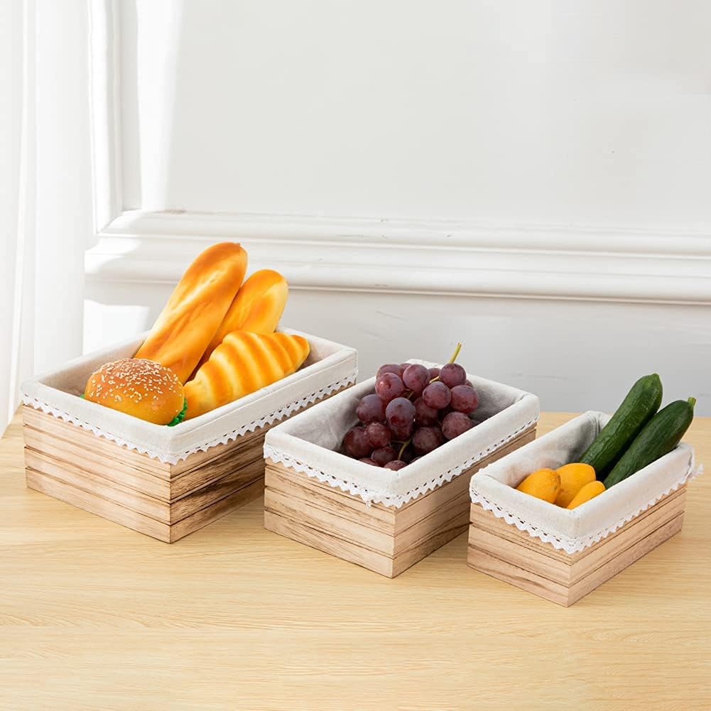 Quan Shuo 3-Piece Set Rustic Decorative Wooden Nesting Storage Box With Washable Linen, White Storage Box For Storage, Organization and Display (White754): Home Improvement
