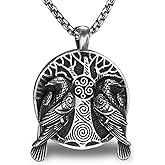 bahamut Mens Viking Fenrir Wolf Valknut Jormungandr Odin Raven Yggdrasill Pendant Necklace Stainless Steel, Norse Amulet Jewelry Gifts