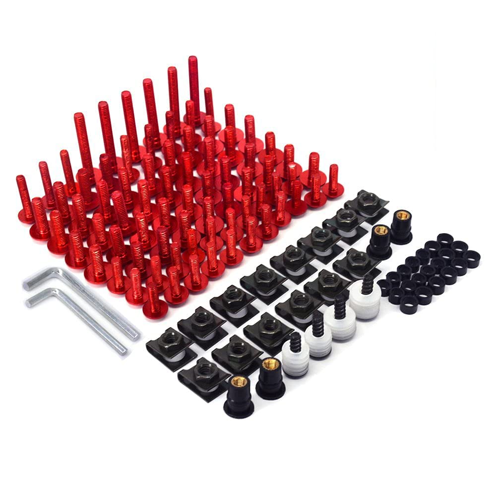 CNC Aluminum Universal Billet Complete Motorcycle Windscreen Fairing Bolts Kit Fastener Clip Bodywork Screws Nut For CR125R CR250R CR500R CRF450 CRF250 Red