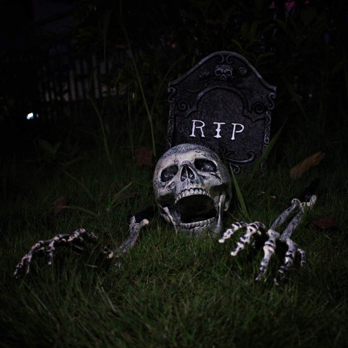 FLYWIND Realistic Skeleton Stakes Bones Skull Head and Hands Halloween Skeleton Decorations for Yard Lawn Stakes Garden Outdoor Halloween Decorations Scary Skull Skeleton Halloween Graveyard Décor: Garden & Outdoor