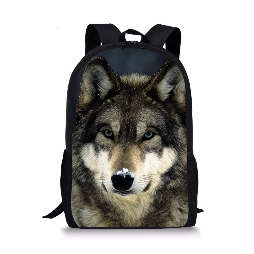 Middle School Student Backpack for Boys Fashion Durable Large School Bag Wolf Print