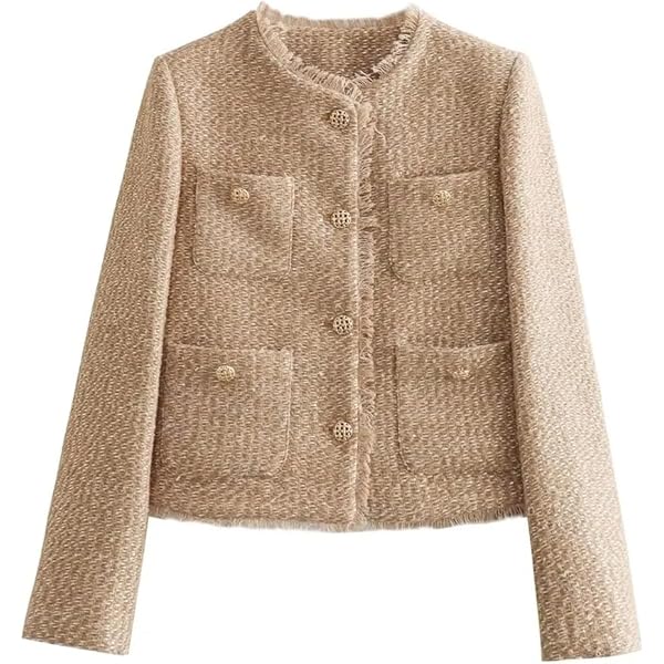 Amazon.com: Antinson Womens Cropped Tweed Jacket Long Sleeve