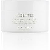 ZENTS Body Polish, Exfoliating Salt & Sugar Body Scrub with Organic Shea Butter, Unzented Fragrance Free for Sensitive Skin, 6.7 oz