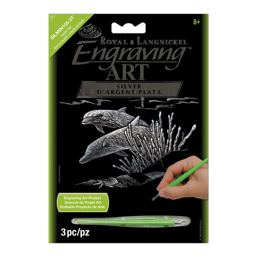 ROYAL BRUSH Silver Foil Engraving Dolphin Reef Art Mini Kit, 5" by 7"