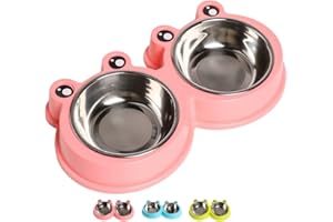 Skrtuan Stainless Steel Pet Bowls, Double Food & Water Bowls for Dogs, Cats & Rabbit, Non-Slip Pet Feeder with Cute Modeling, BPA Free, Dishwasher Safe