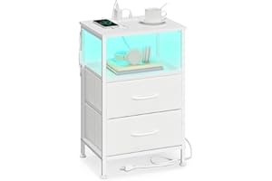 SONGMICS BELLAH Collection - Nightstand with Charging Station and App-Controlled Adjustable LED Lights, Bed Side Table, 2 Dra