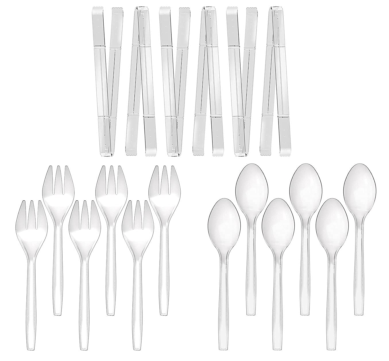 Photo 1 of Plastic Serving Utensils, 9" Clear Disposable Utensils 18 Pack, 6 Serving Tongs, Spoons, Forks