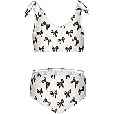 Wusikd Black Bows Girls Swimsuits Two Piece Beige Swimwear Bikini Set for for Girls Size 7-8T