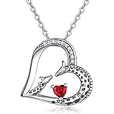 TANGPOET Giraffe Birthstone Heart Pendant Necklace Jewelry Gifts for Women 925 Oxidized Sterling Silver Gold Plated Mother's Day Birthday Gifts for Mom Mother Daughter with 18"+2" Chain