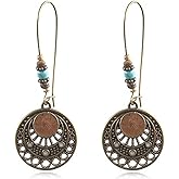 Dreuyet Bohemian Earrings Handmade Antique Ethnic Boho Earrings Geometric Round Sunflowers Spiral Earrings Vintage Hammered Earring for Women