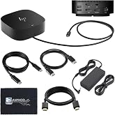 HP Docking Station for Laptop Dual Monitor and Charging Bundle - Dock 5TW10AA / 5TW10UT / #ABB with 120W Adapter + HDMI Cable + DisplayPort + USB-C + Microfiber Cloth (Renewed)