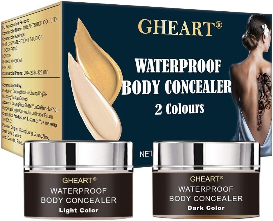 Makeup Concealer Waterproof Body Concealer for Scar Tattoo Birthmarks Blemish Vitiligo, Professional Flawless Instant Body Concealer Cream Camouflage Cover up, Including Brush & Mixing Bottle, 30g+30g