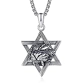 Palpitate Star of David Necklace for Men Women 925 Sterling Silver Jewish Star Pendant Judaica Amulet Jewelry Gift for Boyfriend Brother Son