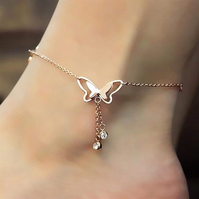 LSSJJ Gold Butterfly Adjustable beaded Ankle Bracelets Anklet for Women