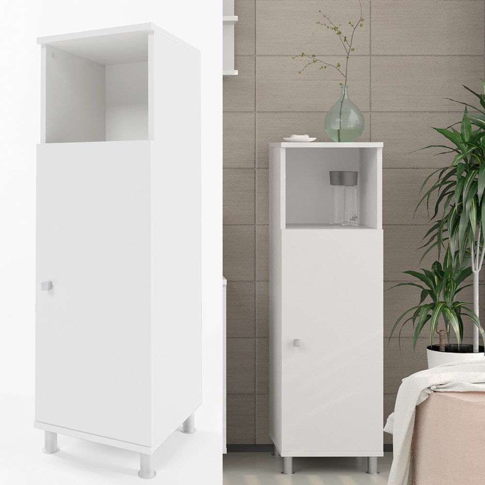Armadietto da Bagno con portabiancheria in Truciolare cm 45x40x190 - INGRAM