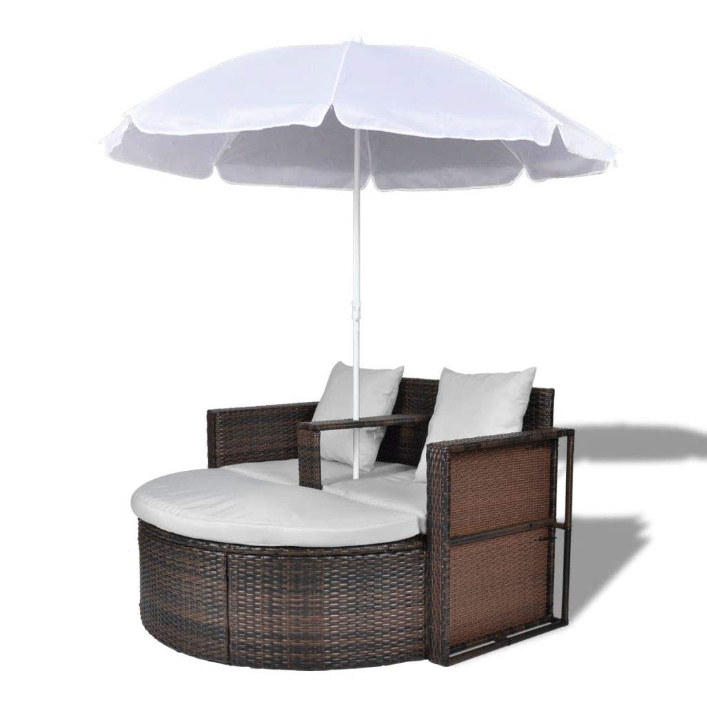 Best Garden Bed With Parasol Brown Poly Rattan