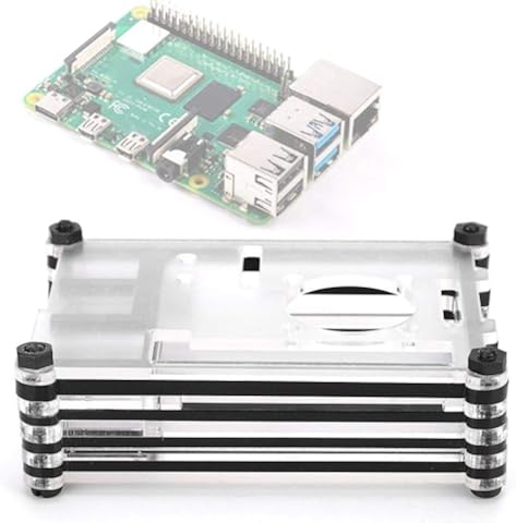 Dgtrhted Múltiples Capas de acrílico Exterior Carcasa de la cámara Soporte de Montaje Compatible Ventilador de refrigeración for Raspberry Pi 4B Placa Madre