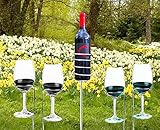 The Wine Savant Tall Picnic Sticks Wine Glass and Bottle Stakes, 5 Piece Set, Perfect for Blanket or Low Seating (Stainless Steel)