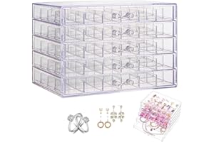 Acrylic Jewellery Organiser Box, Clear Display Case for Rings, Necklaces, Bracelets, Earrings (5 Drawers, 120 Compartments)