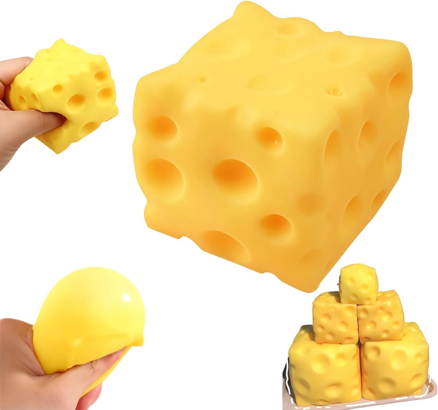 2026 New Yellow Cheese Squishy Slow Rising, Extra Large Squishy Squeeze Cheese Block, Soft Novelty Toy, Stress Balls for Adults Rebounding Sensory Squishys Cheese (2.4in)
