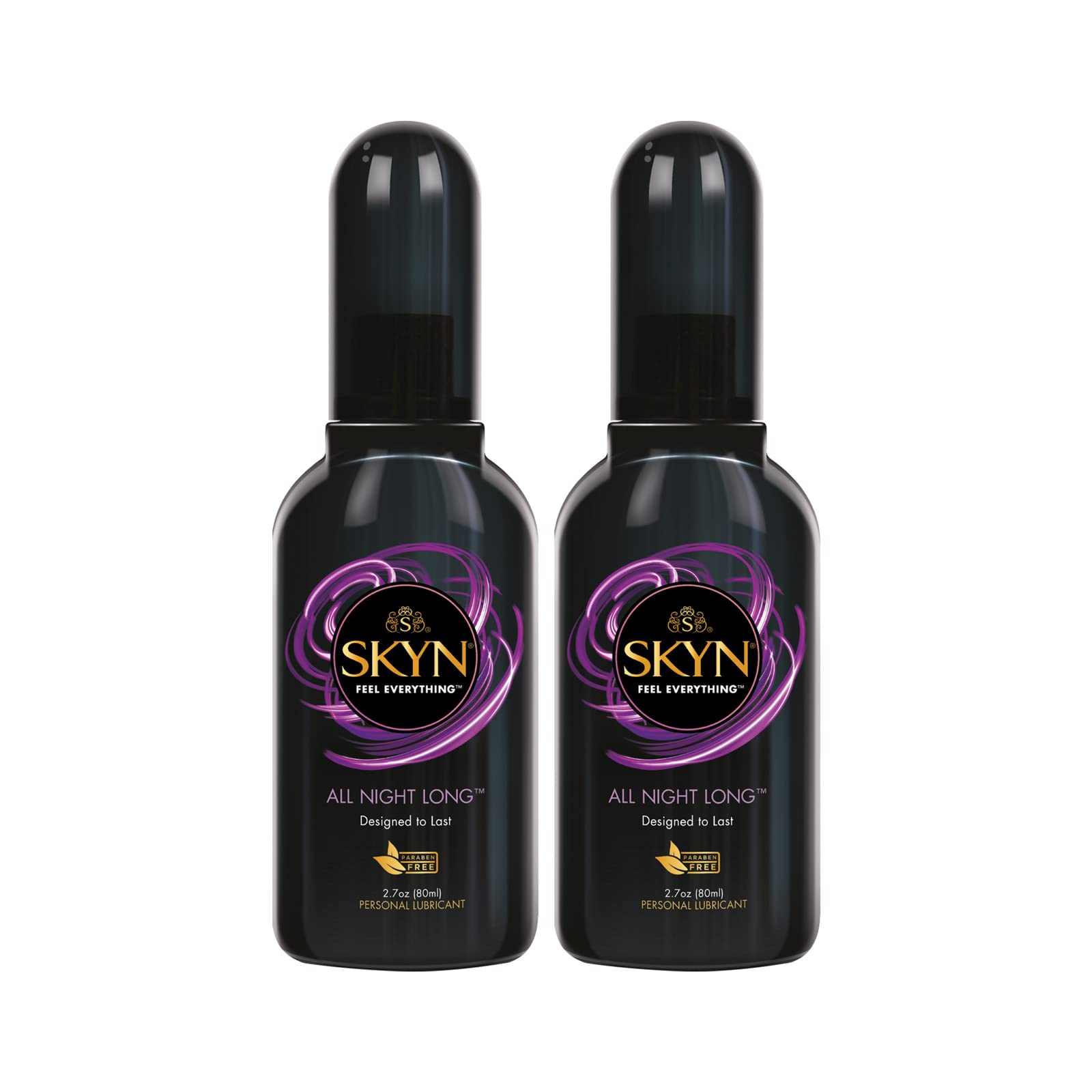 SKYN All Night Long Lube (2 x 80mL): Silicon Based Lubricant Gel, Lube for Couples and Toys, Natural Feel, Non-Greasy and Non-Staining, Unscented