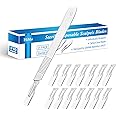 15 Pack Surgical Blades #10 Round with Stainless Steel Scalpel Handle, High Carbon Steel Dermablade Blades Individually Wrapped Sterile for Dermaplaining, Podiatry, Crafts & More